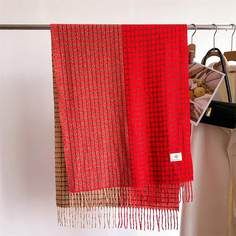 2025 Stripe Plaid Women Scarf Elegant Stylish Imitation Cashmere Shawl Winter Pashmina Versatile Warm Wrap Foulard Neckerchief