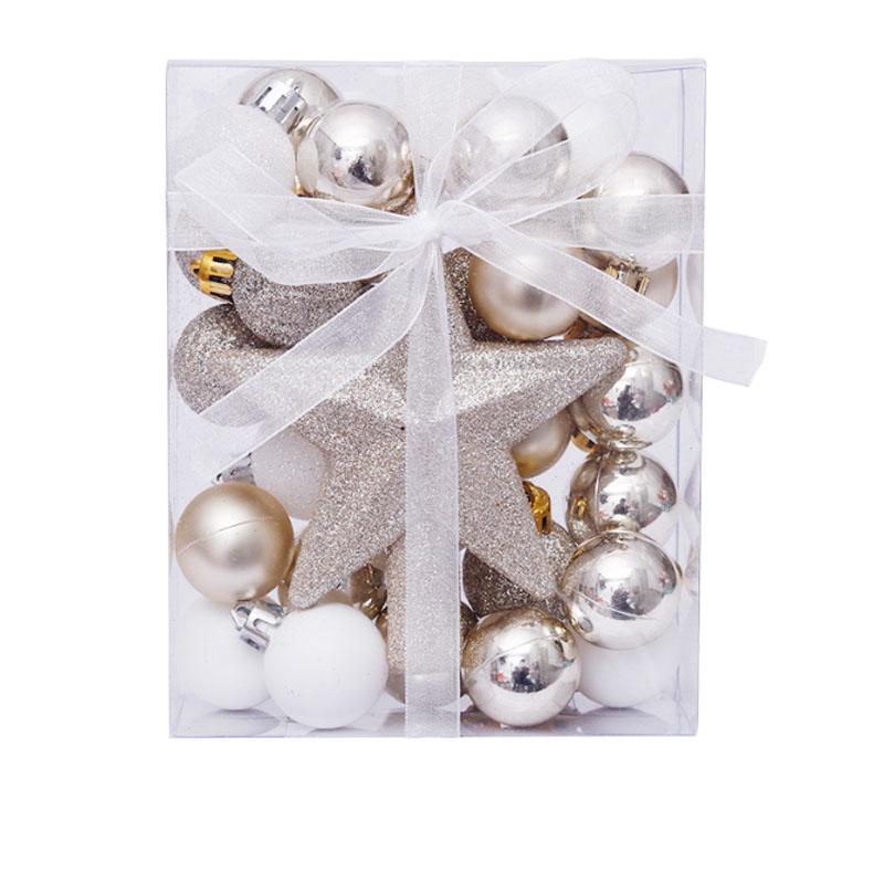 16-Piece Champagne Gold & White Christmas Tree Hanging Ornaments Set