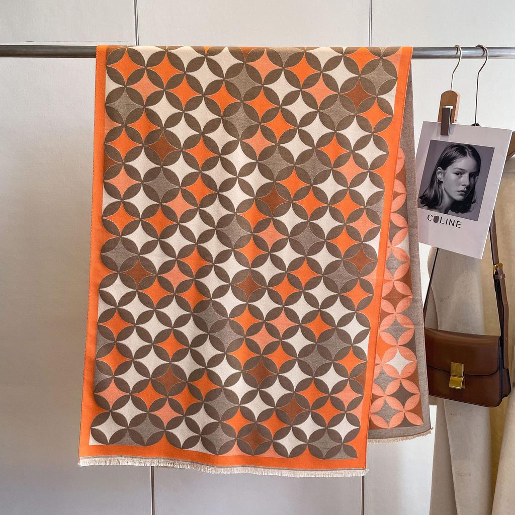 Classic Rhombus Plaid Imitation Cashmere Scarf Female Korean Version Versatile Student Thickened Air-Conditioned Room Warm Scarf