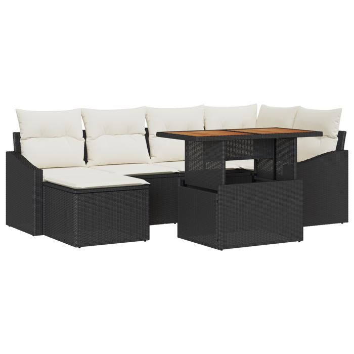 VidaXL Ensemble de canapé de jardin de 7 pièces avec coussins noir en rattan poly 3358595