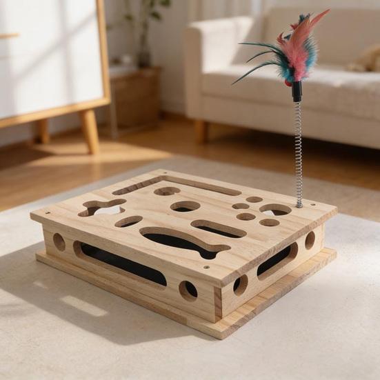 Cat Scratch Enrichment Box 3-in-1 Cat Scratch Puzzle Toy Cat Nail File Toy Protects Furniture for Indoor Cats Mental Stimulation