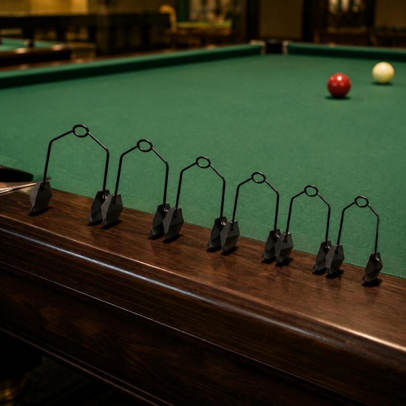 Six-Piece Billiards Pocket Reducers Set for Shot-Placement Practice, with Removable Wire-Frame Inserts Serving Every Opening Across a Pool Table