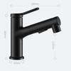 Black/Silver Bathroom Faucet with Pull-Down Sprayer, Hot and Cold Water Mixer Water Tap, Ceramic Cartridge & Brass Material