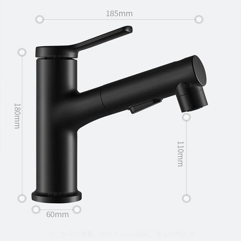 Black/Silver Bathroom Faucet with Pull-Down Sprayer, Hot and Cold Water Mixer Water Tap, Ceramic Cartridge & Brass Material