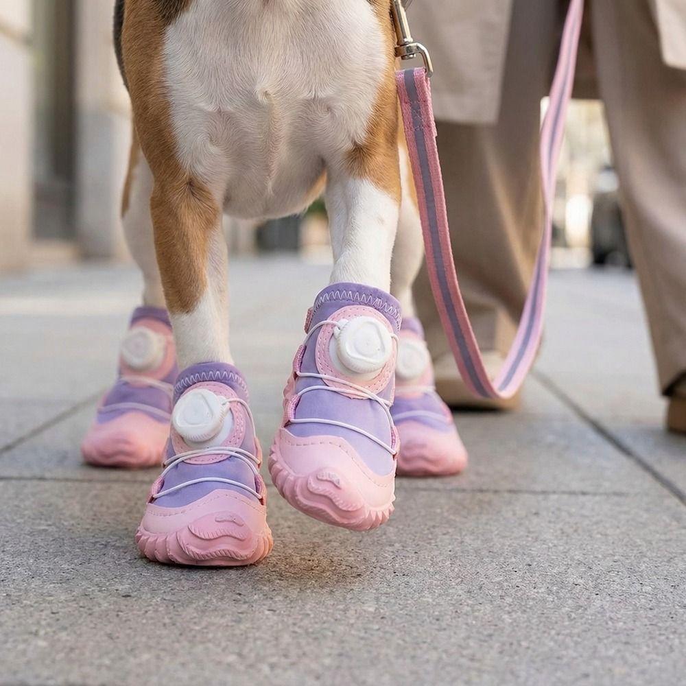 4PCS Anti-Slip Pet Mesh Boots Adjustable Pet Paw Protector Wear-resistant Dog Sneakers Rainy Days