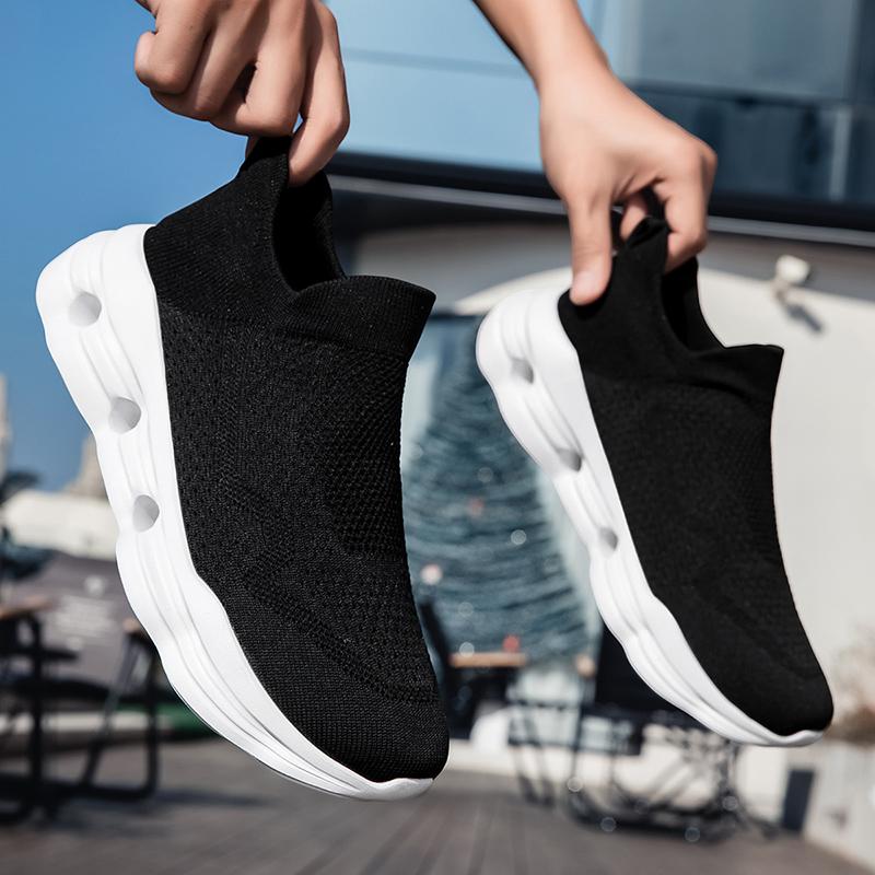 Women's Blue Black Khaki Sport Shoes Men Casual Lightweight Slip On Walking Socks Shoes Couple Jogging Sneakers