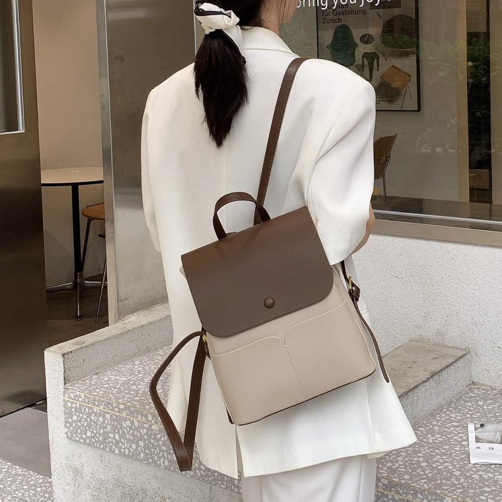 Kožený Batoh z Hovězí Kůže Kontrastní Barvy Dámský Ležérní Módní Nový Batoh Jednoduchý Dojíždění Cestování Školní Taška Batoh