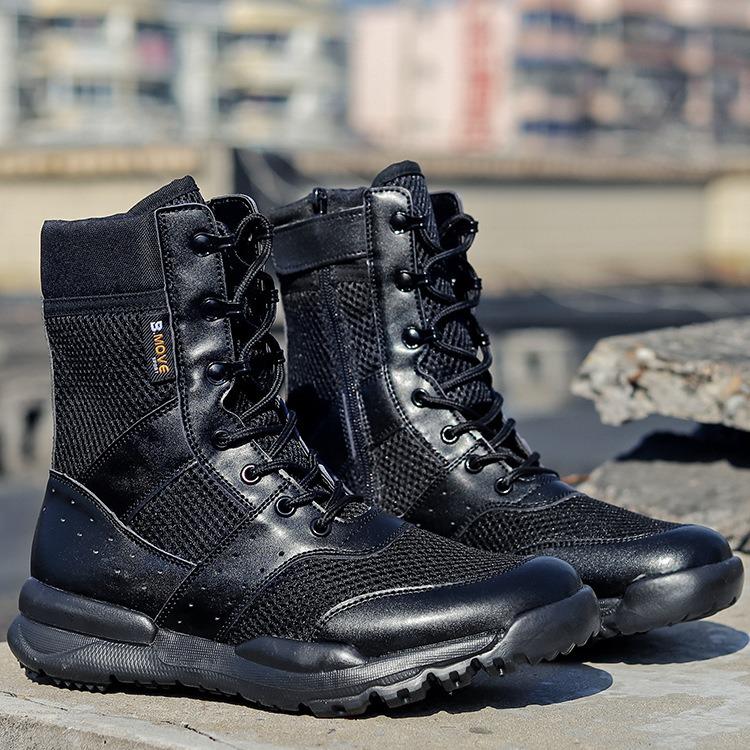 Unisex Breathable Summer Combat Boots - Lightweight, High-Top, Tactical, Side Zipper for Outdoor Use