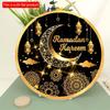 2D flach 20*20cm 1 Stück Ramadan Kareem Goldene Mond&Laternen Muster Schöne Islam Muslimische Partyzubehör, Geeignet zum Aufhängen an der Decke Runde Holzornament
