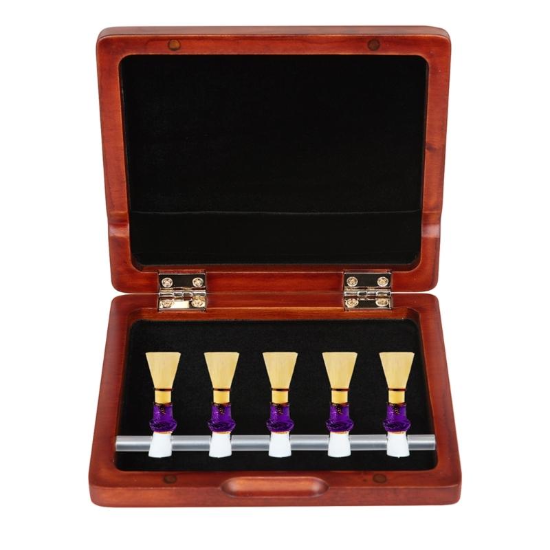 Portable Bassoon Reed Organizer Case Portable Wood Storage Box Reed Holder Protective Case Wood Texture for 5 Reed