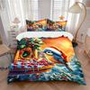 3pcs Christmas Festive Bird with Santa Hat Bedding Set - Includes One Quilt Cover and Two Pillowcases (No Core) - Home Decor, Holiday Gift,