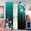 2PC Teal Black Floral Gradient Sheer Curtains - Sleek Modern Floral Print Window Drapes for Bedroom Living Room Decor