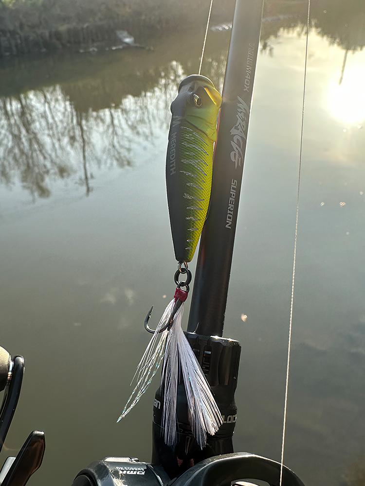 MEREDITH POPX Popper 64mm 8.4g Surface Chugger Feather Tail Pike Bass POPX