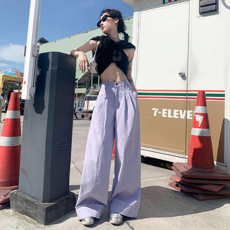 

Chaoyuan Women s Retro Purple Wide-Leg Jeans: Breathable, Versatile & Long L