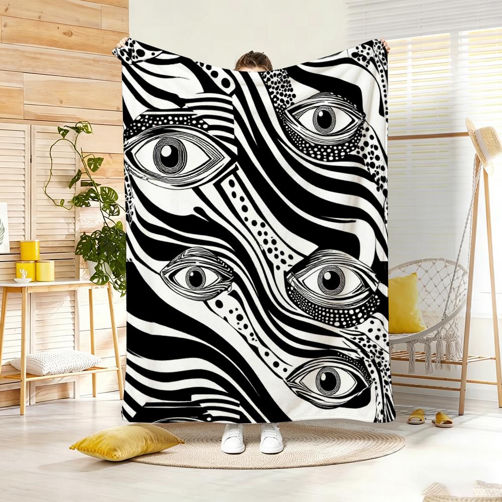 Classic motif E-Evil Eye Throw Lightweight 240g Flannel Blanket Soft Skin-friendly for Summer Cooling
