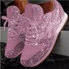 Eleganti Sneakers da Donna in Mesh Glitter Taglie Forti Vulcanizzate con Lacci Scarpe Casual con Plateau per Attività all'Aperto e Sportive
