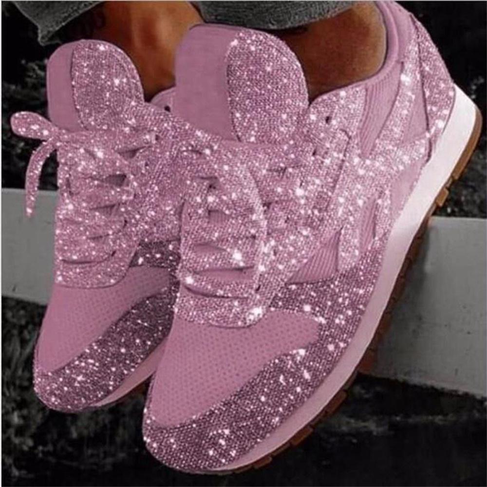 Eleganti Sneakers da Donna in Mesh Glitter Taglie Forti Vulcanizzate con Lacci Scarpe Casual con Plateau per Attività all'Aperto e Sportive