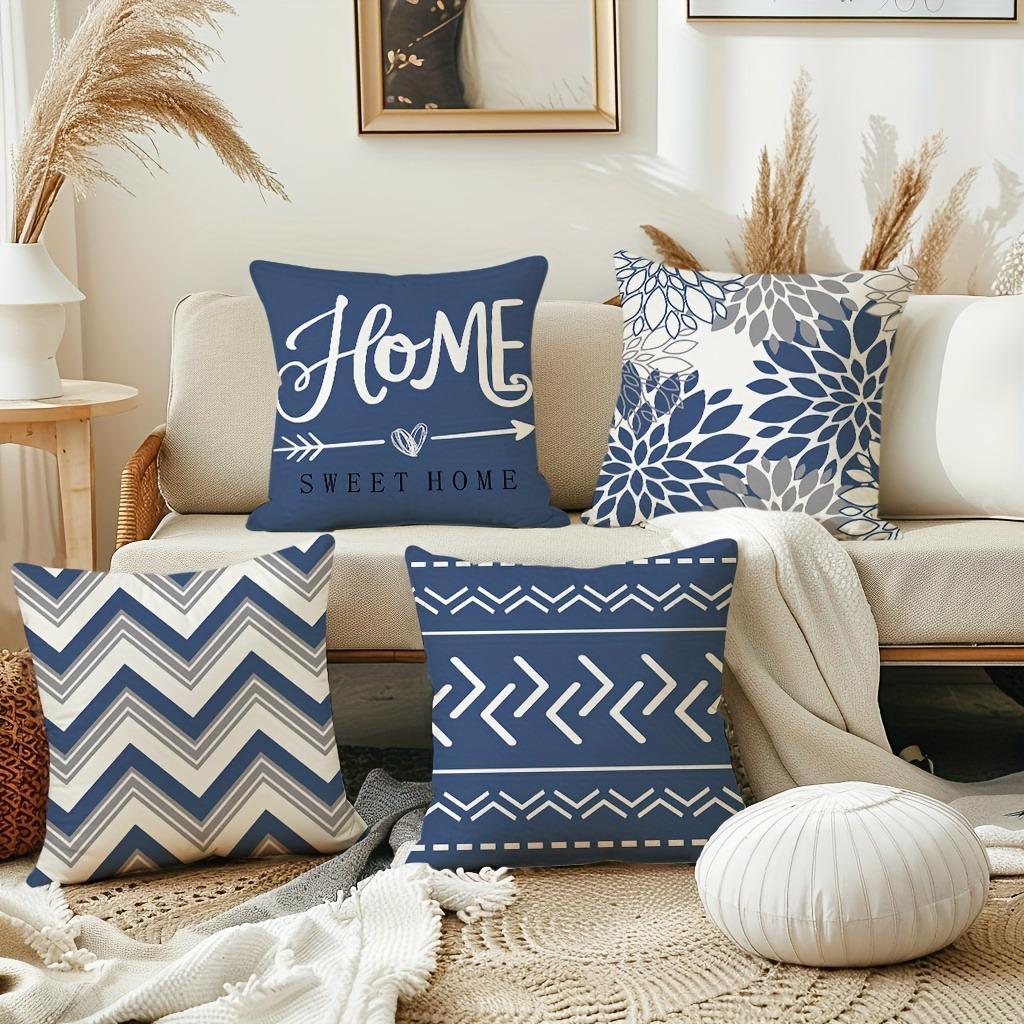 Blue And White Geometric Linen Pillowcase Sofa Cushion Cover Home Decoration Can Be For You 40X40 45X45 50X50