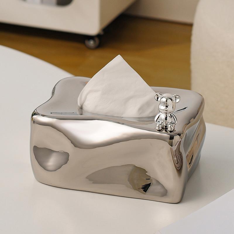 Creative Rectangular Pleated Ceramic Tissue Box Countertop Ornament Home Decoration Living Room Bathroom Extractable Tissue Box