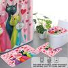 4 Valentine's Day Romantic Love Cartoon Cat Print Bathroom Set 180x180 Waterproof Shower Curtain Floor Mat U-shaped Toilet Mat