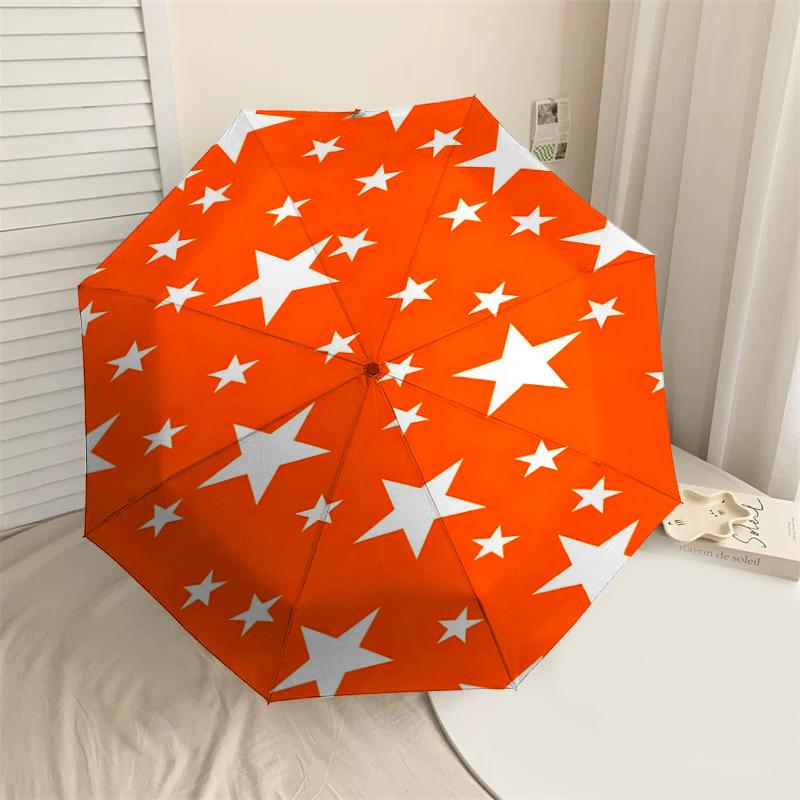 1PC Stars Orange Automatic Open/Close Umbrella Compact Folding Umbrella with 8-Rib Shaft lightweight esign, Highquality Fabric1194A