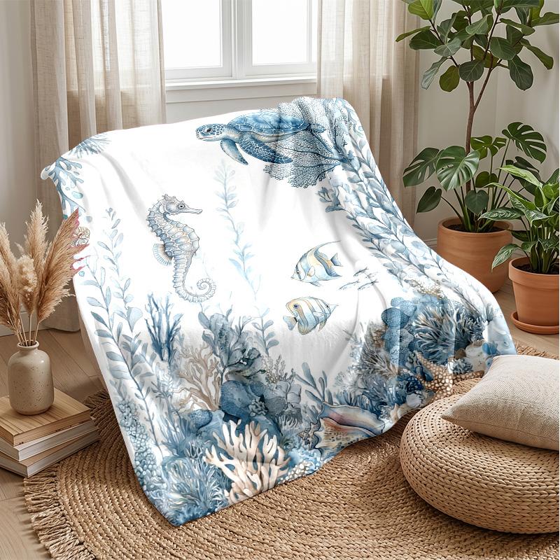 Ocean Life Exploration Theme Blanket Lightweight Warm Flannel Blanket Decorative Throw Blanket for Home Decoration