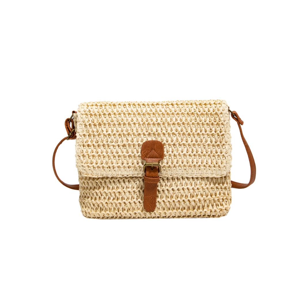 Vintage small square bag messenger bag high-end straw woven bag versatile woven bag fashion summer beach bag women