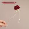 Haarnadel mit roter Blume und Quaste im chinesischen Stil für Damen