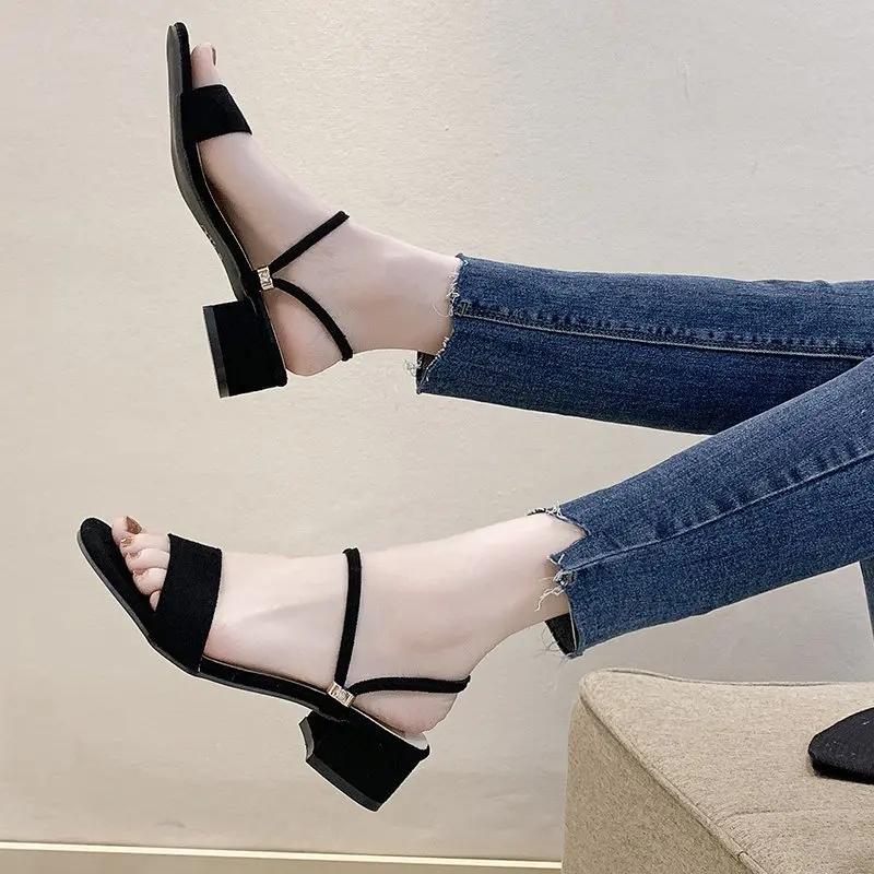 Fashion 2024 New Women Sandals Chunky Heels Slides Summer Sandal Elegant Shoes Women Slipper Big Size 35-42 Fashion Summer Sandal Women