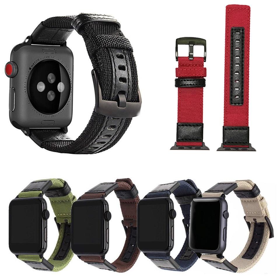 Watchband Strap For Apple watch band 44mm 45mm 41mm 40mm Jeep Canvas Nylon+Leather Bracelet iwatch Series 3 4 5 6 SE 7 8 Ultra 49mm Band