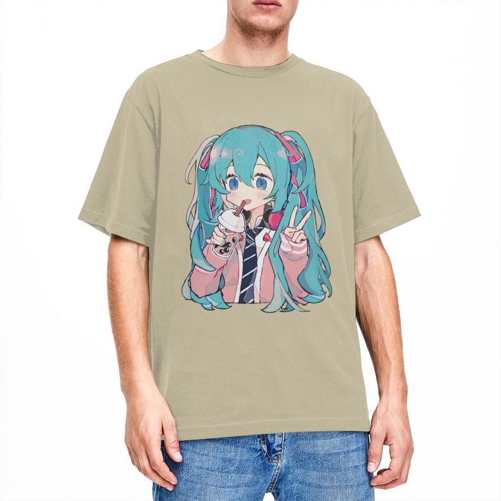 Boba Tea Miku T-Shirt Unisex Damen Neuheit Baumwoll-Tees O-Ausschnitt Kurzarm T-Shirts Neuankömmling Kleidung Unisex
