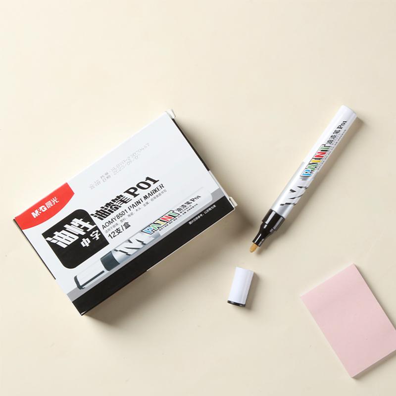 M&G 1/12 Pcs 2mm Black Blue Red White Silver Waterproof Paint Pen Oil-based Paint Car Scratch Repair Pen Auto Touch Up Paint Pen