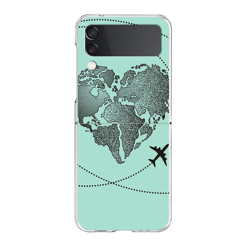Phone Cover For Samsung Galaxy Z Flip 6 5 4 Case Transparent For Samsung Z Flip 3 Hard PC Shell Travel-Inspired Airplane Route