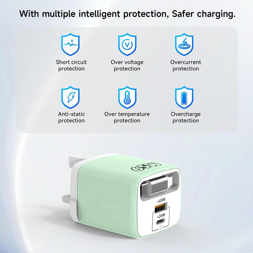Macaron Color 65W Fast Charging Retractable Cable Charger: 1PD+USB Multi-Port Travel Mobile Phone Charger