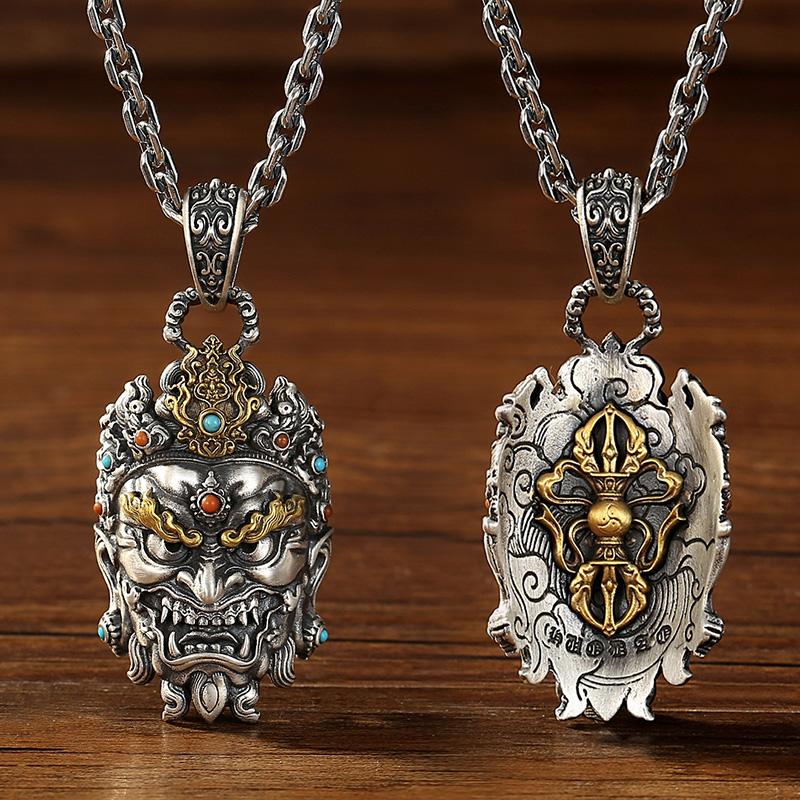 Nouă Tendință Chineză Pandantiv Mască Vajra Yaksha Gotic Retro Modă Bărbați Amuletă de Lux Bijuterii Stil Tibetan