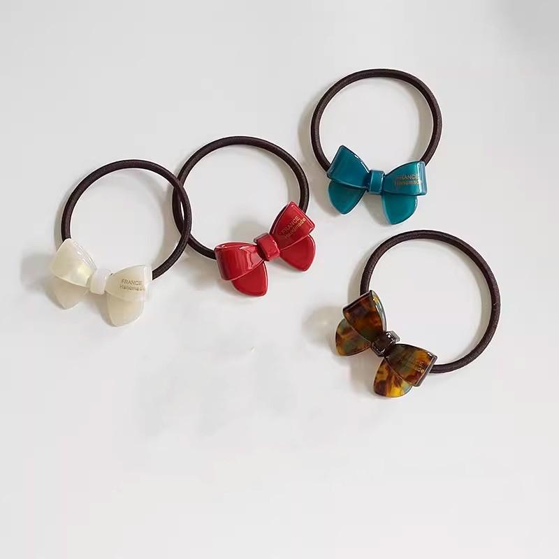 Gold Label Acetate Bow Simple Basic Rubber Band Head Rope Female Rubber Band Elastic Durable Hair Rope Versatile Hair Ring