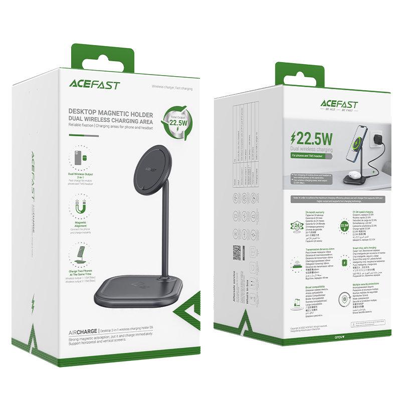 2in1 15W Qi Wireless Charger and Stand for iPhone and Apple AirPods E6 Black