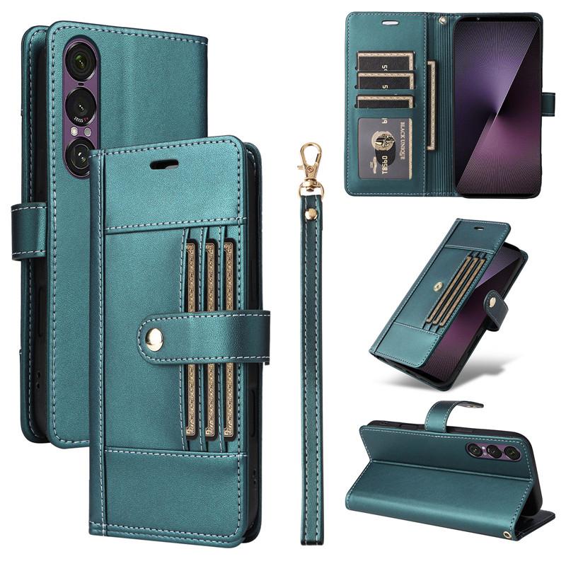 Clamshell Leather Wallet Case For SONY Xperia 1 VII 10 VI 5 IV III V Flip Cover Phone Cases all-inclusive Outside 6 Card slot
