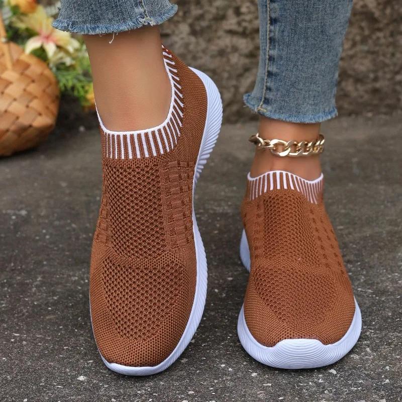 Fashion Knitted Single Shoes Autumn New Round Toe Mesh Breathable Soft Sole Non-slip Low Heel Cloth Shoes