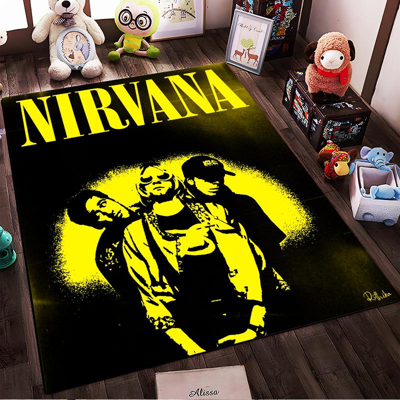 Nirvana Band Group Poster Pattern Printed Flannel Non-slip Rug, Suitable for Bedrooms, Living Rooms, Home Décor, and Gifts