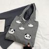 Cartoon Canvas Shopping Bag Panda Doll Office Worker Handbag Plaid Shoulder Bags  Students