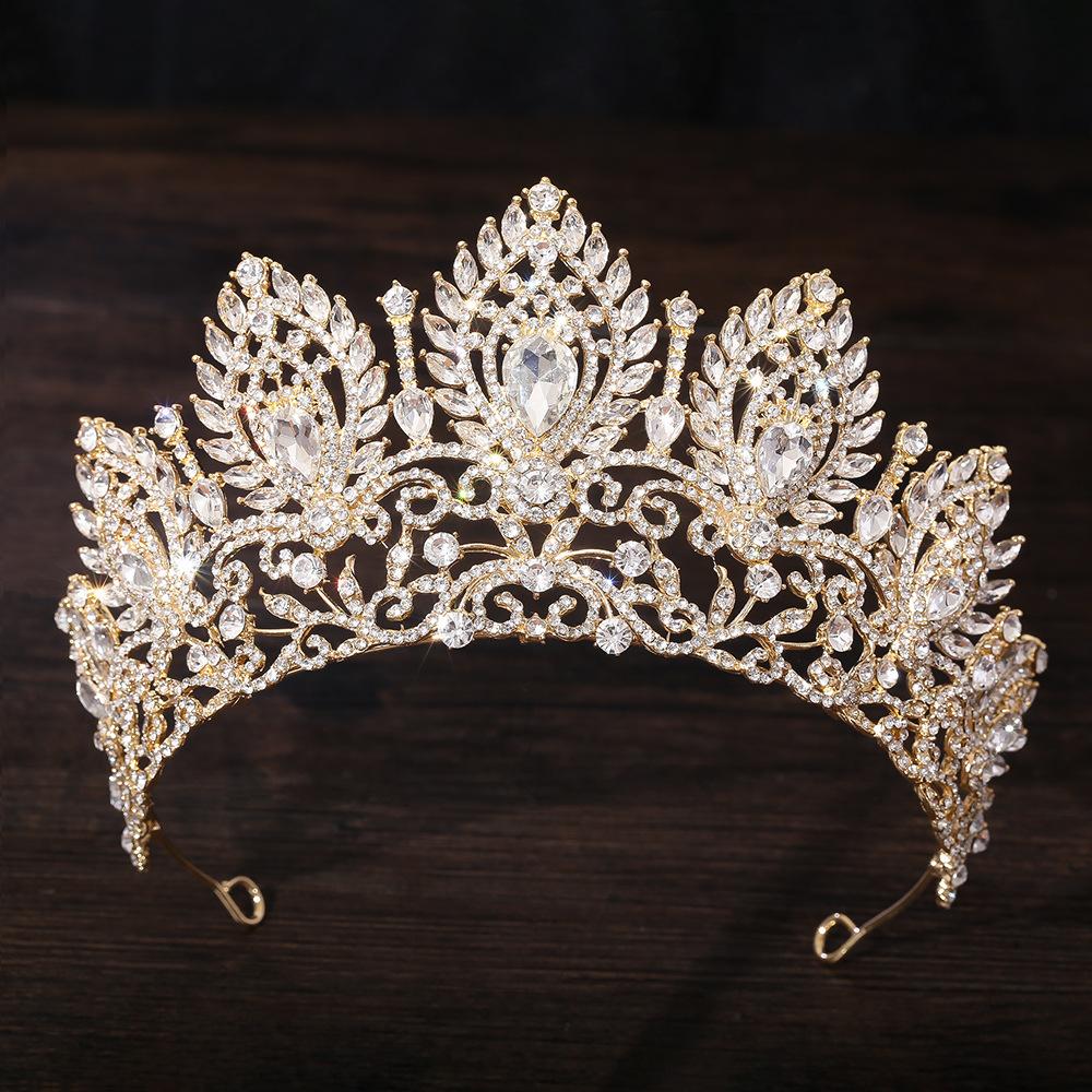 

Baroque Queen Large Pink Crystal Rhinestone Tiaras Crowns Bridal Women Wedding Pageant Diadem Princess Party Hair Dress Jewelry