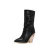 Fashion 2025 White Black Brown Faux Leather Cowboy Ankle Boots for Women Wedge High Heel Boots Chunky Snake Print Western Cowgirl Boots