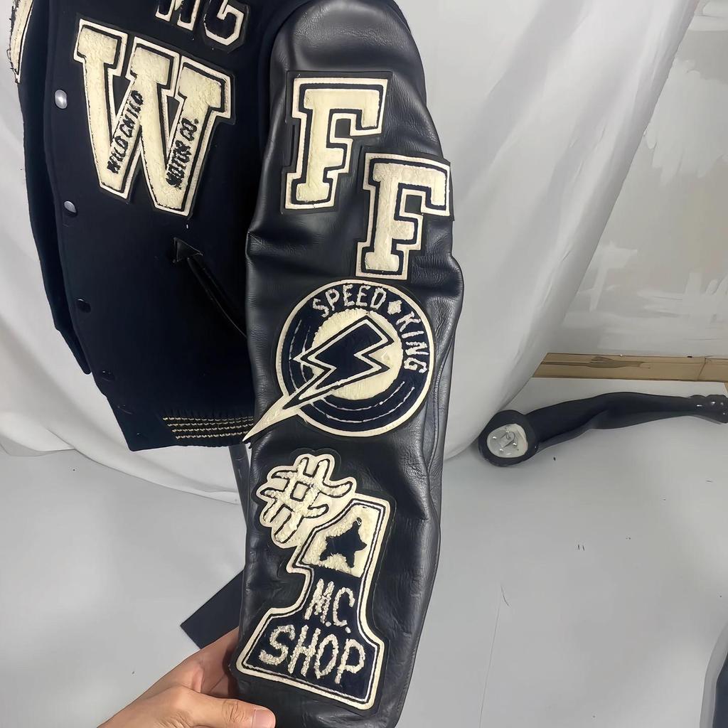 American Skull Knight Slim Fit Stand Collar Leather Baseball Jacket