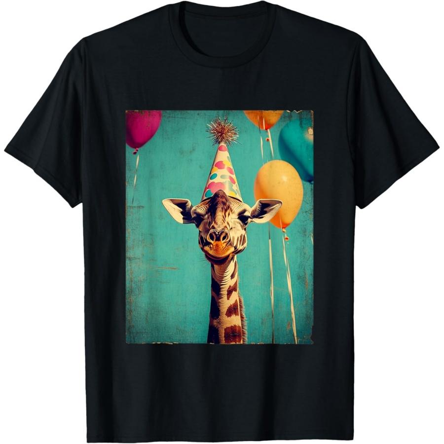 Unisex-Kids Retro Art Print Giraffe Birthday Party T-Shirt Black Short Sleeve Small XXXXXL чёрный