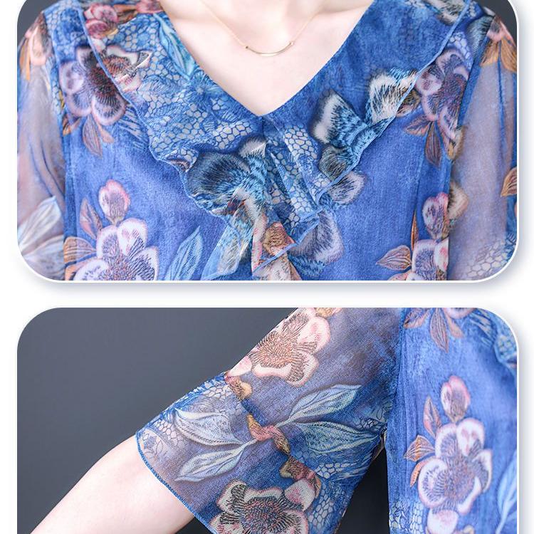 Women's Plus Size Blouse Summer Stretch Print Mesh Blouse Oversized Shirt Short Sleeved Loose  Blouse Top