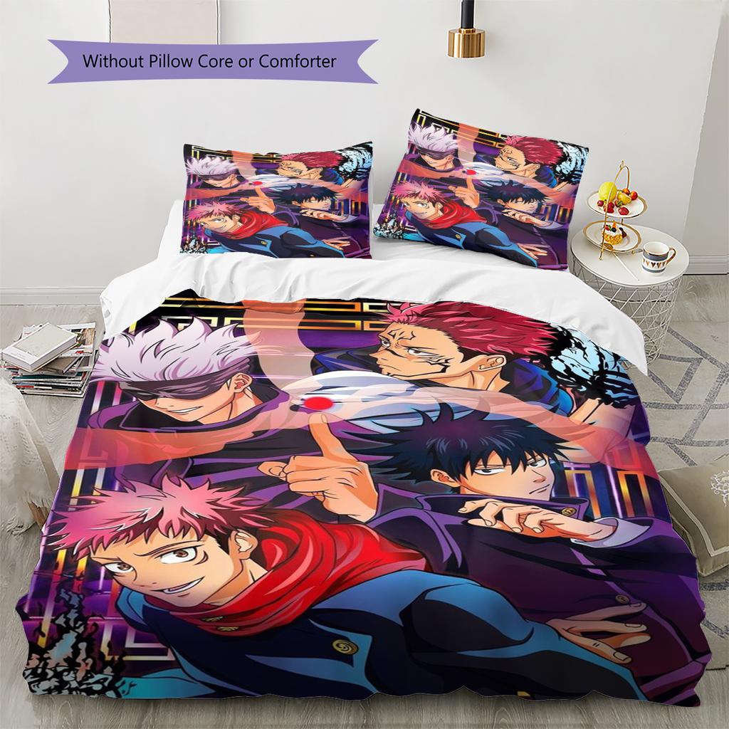 J-Jujutsu K-Kaisens Pattern Bedding Quilt Set Quilt Cover Pillowcase Home Decoration Gift (1 * Duvet Cover + 2 * Pillowcase, Without Core)