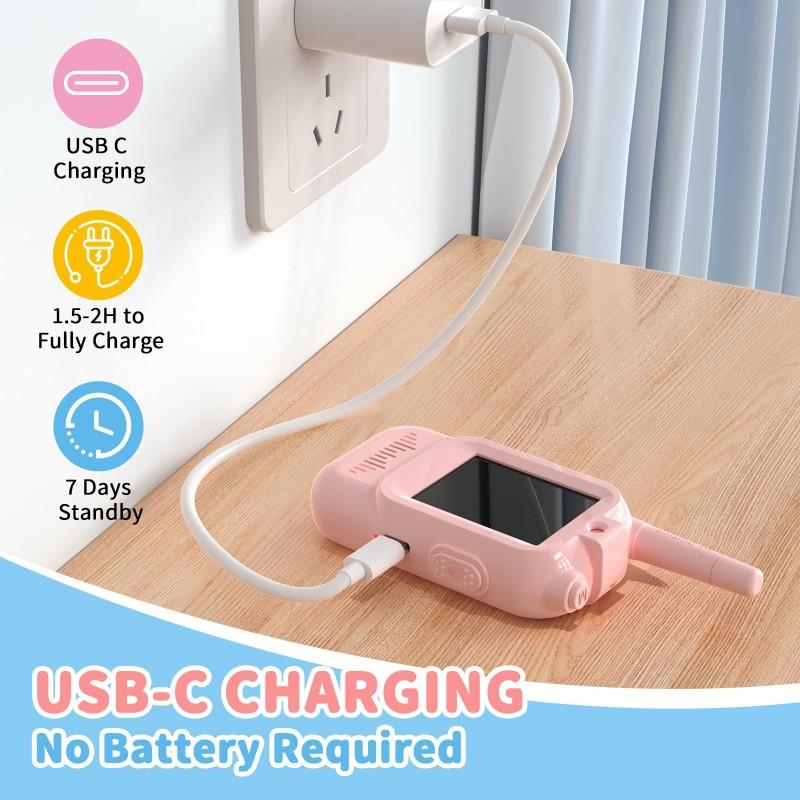 2 Stück Video-Walkie-Talkies für Kinder 2-Zoll Video-Intercom Wiederaufladbare Sprachschriften Ein-Klick-Anruf Cartoon-Intercom Spielzeug Geschenk