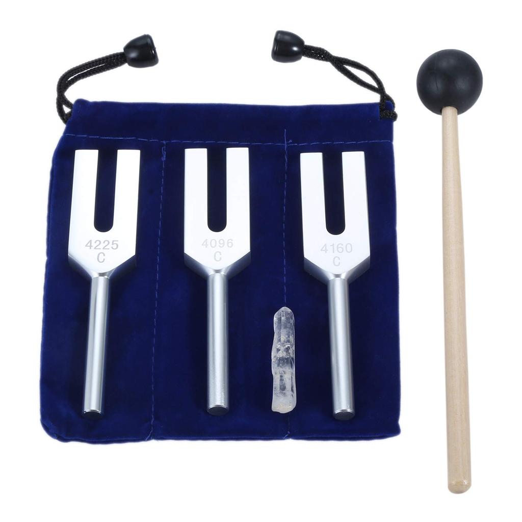 Dreld Angel Tuning Fork Set with Silicone Hammer and Soft Storage Bag Musical Silver (4096Hz, 4160Hz, 4225Hz) - Instrument,