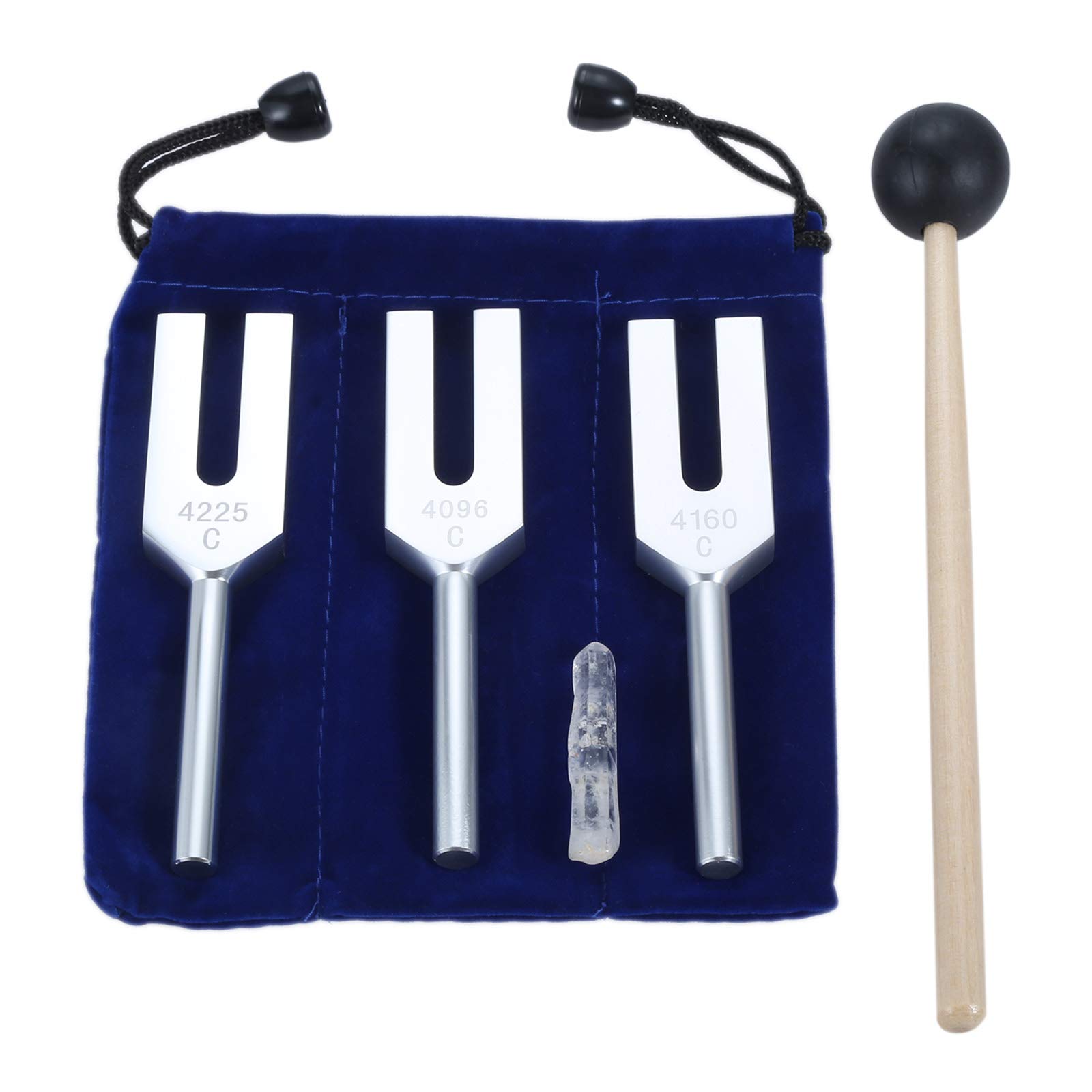 

Dreld Angel Tuning Fork Set (4096Hz, 4160 Hz, 4225 Hz) with Silicone Hammer and Soft Storage Bag, Silver